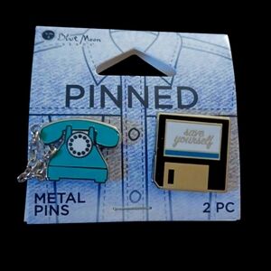 Retro Phone and Floppy Disk Pin Set - Blue and Gold